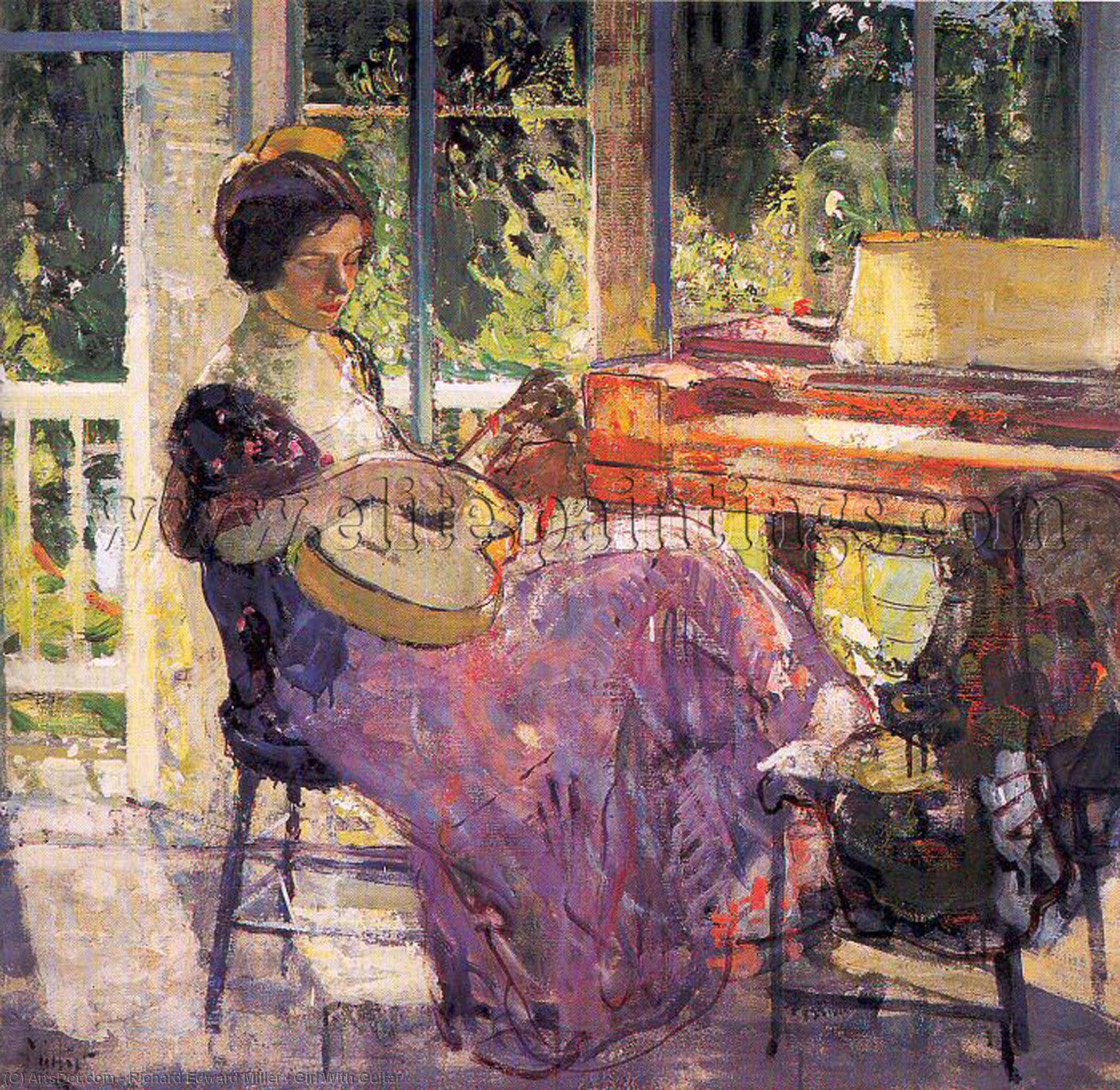 Wikioo.org - The Encyclopedia of Fine Arts - Painting, Artwork by Richard Edward Miller - Girl With Guitar