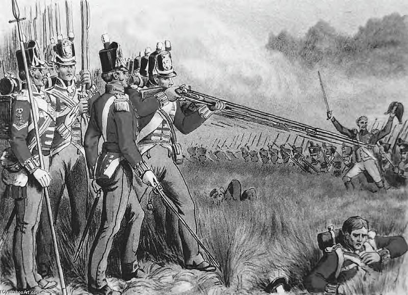 WikiOO.org - Encyclopedia of Fine Arts - Lukisan, Artwork Richard Simkin - British Infantry Deployed In Line Prepare To Repulse An Advancing French Column