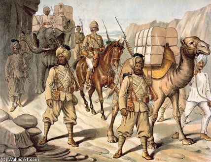WikiOO.org - Encyclopedia of Fine Arts - Maleri, Artwork Richard Simkin - Escort Of The 20th Bengal Native Infantry