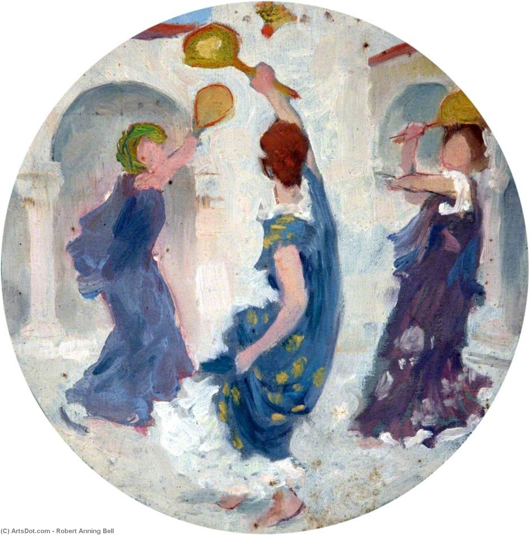 Wikioo.org - The Encyclopedia of Fine Arts - Painting, Artwork by Robert Anning Bell - Three Women Playing Shuttlecock