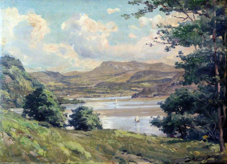 Wikioo.org – L'Encyclopédie des Beaux Arts - Peinture, Oeuvre de Robert Fowler - Paysage montagneux et  lac  avec  bateaux