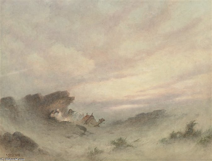 WikiOO.org - Encyclopedia of Fine Arts - Målning, konstverk Robert George Talbot Kelly - Bedouins Sheltering From A Desert Storm