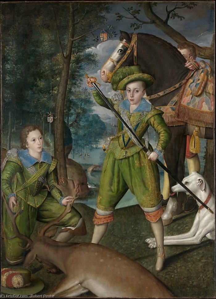 Wikioo.org - The Encyclopedia of Fine Arts - Painting, Artwork by Robert Peake - Henry Frederick (1594–1612), Prince of Wales, with Sir John Harington (1592–1614), in the Hunting Field