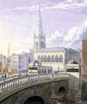Wikioo.org - The Encyclopedia of Fine Arts - Painting, Artwork by Samuel Jackson - Bristol Bridge And St. Nicholas' Church