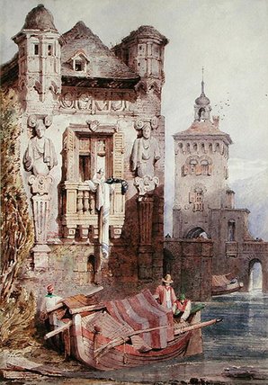 WikiOO.org – 美術百科全書 - 繪畫，作品 Samuel Prout - 人物研究 一个  船  与  房屋