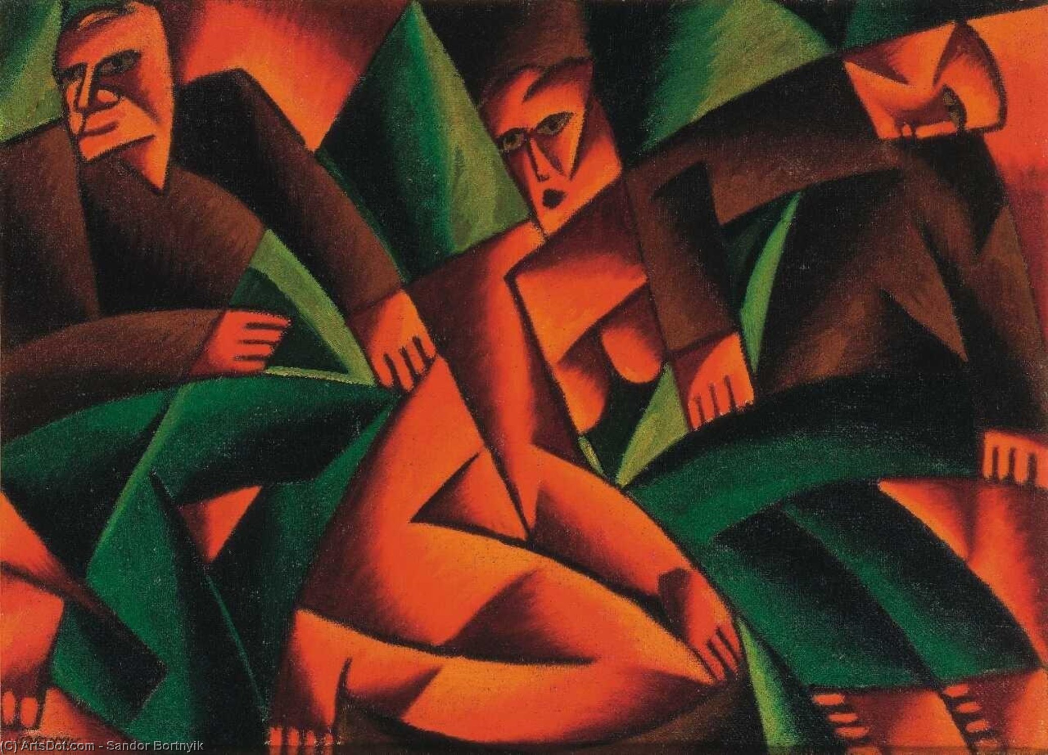 Wikioo.org - The Encyclopedia of Fine Arts - Painting, Artwork by Sandor Bortnyik - Composition With Three Figures