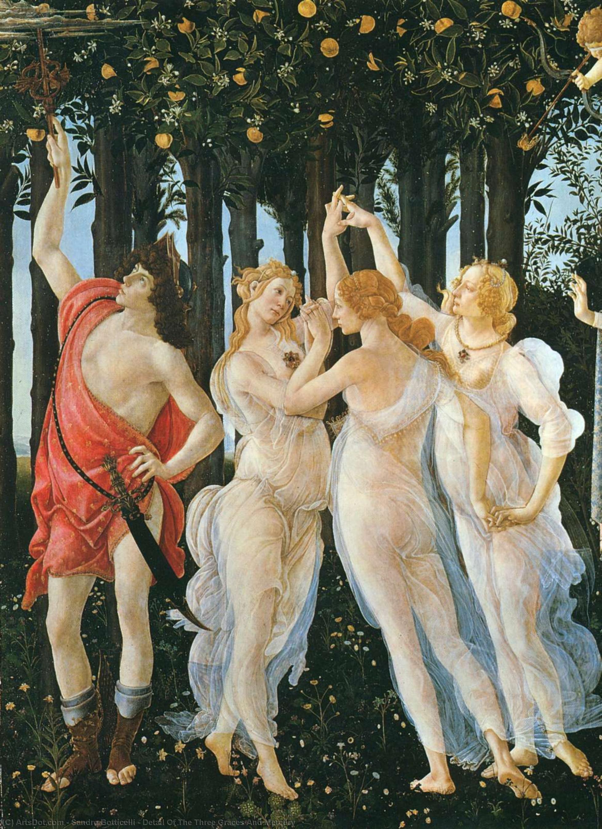 Wikioo.org – La Enciclopedia de las Bellas Artes - Pintura, Obras de arte de Sandro Botticelli - detalle de el  tres  gracias  asícomo  Mercurio