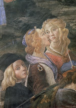 Wikioo.org – La Enciclopedia de las Bellas Artes - Pintura, Obras de arte de Sandro Botticelli - La purificación de la leproso y La tentación de Cristo -