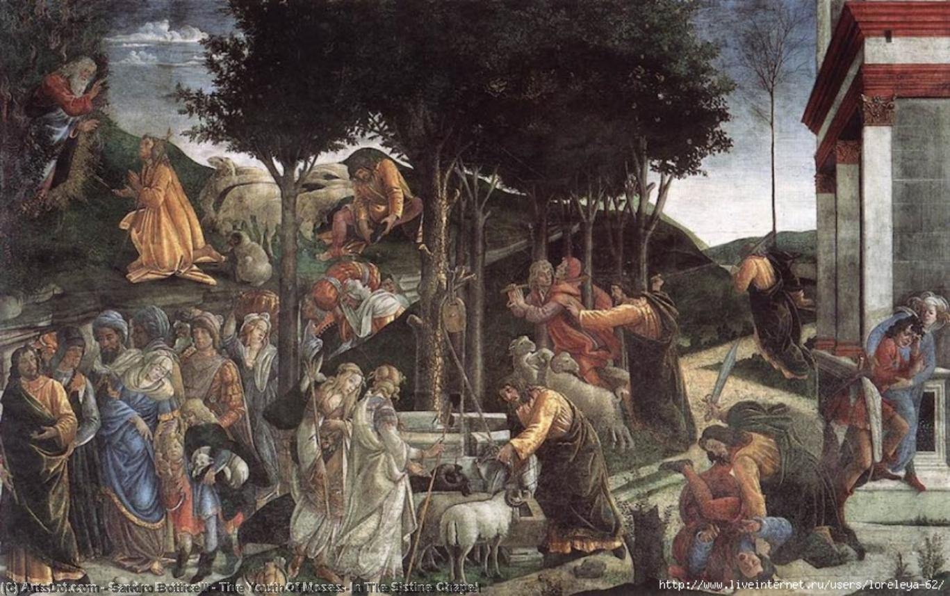 Wikioo.org - The Encyclopedia of Fine Arts - Painting, Artwork by Sandro Botticelli - The Youth Of Moses, In The Sistine Chapel
