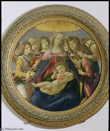 Wikioo.org - The Encyclopedia of Fine Arts - Painting, Artwork by Sandro Botticelli - Virgin And Child With Six Angels