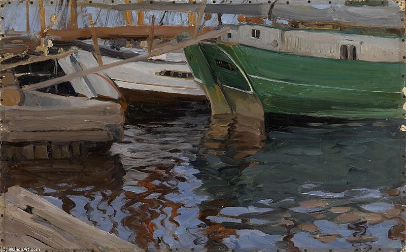 WikiOO.org - Güzel Sanatlar Ansiklopedisi - Resim, Resimler Sergei Arsenievich Vinogradov - Boats In Arkhangelsk Port
