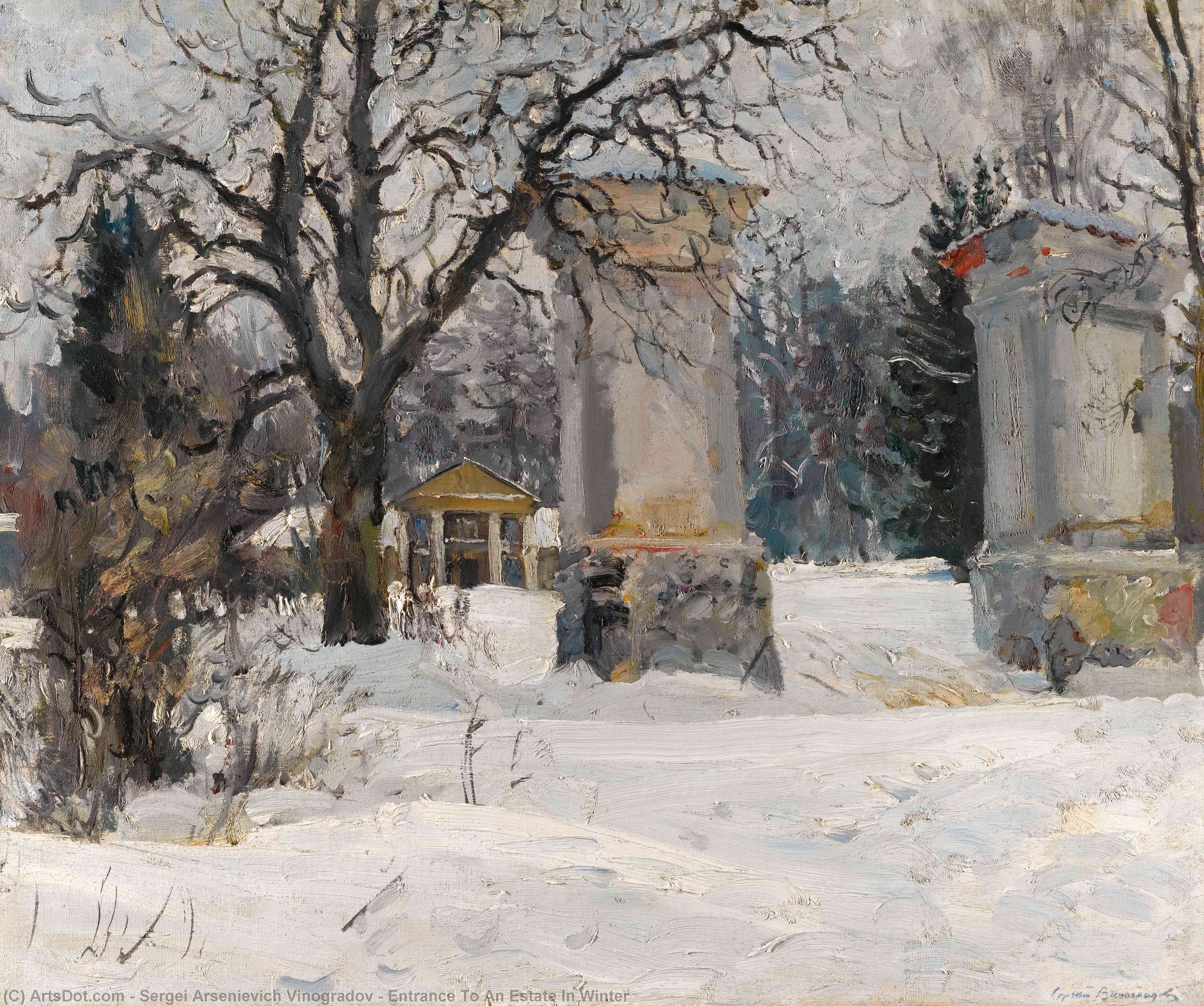 Wikioo.org - The Encyclopedia of Fine Arts - Painting, Artwork by Sergei Arsenievich Vinogradov - Entrance To An Estate In Winter