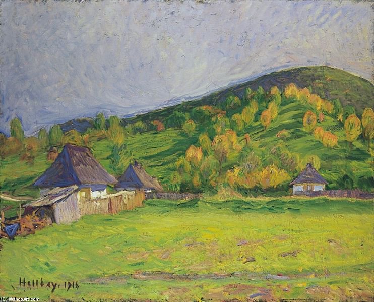 Wikioo.org - The Encyclopedia of Fine Arts - Painting, Artwork by Simon Hollosy - Hillside In The Morning Light