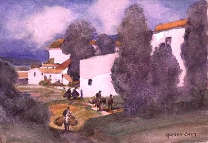 Wikioo.org - The Encyclopedia of Fine Arts - Painting, Artwork by Alfred Edward East - A Mediterranean Village