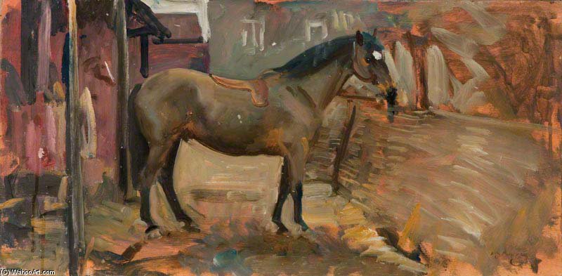 Wikioo.org - The Encyclopedia of Fine Arts - Painting, Artwork by Alfred James Munnings - A Bay Horse In A Stable -