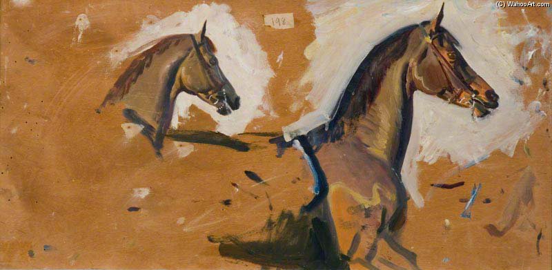 Wikioo.org - The Encyclopedia of Fine Arts - Painting, Artwork by Alfred James Munnings - A Bay Horse In A Stable