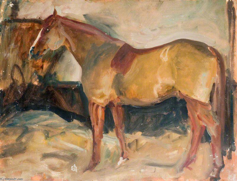 Wikioo.org – La Enciclopedia de las Bellas Artes - Pintura, Obras de arte de Alfred James Munnings - Una castaña de caballo en un establo