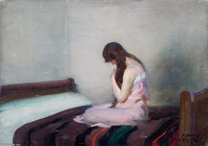 Wikioo.org - The Encyclopedia of Fine Arts - Painting, Artwork by Alfred James Munnings - A Girl On A Bed