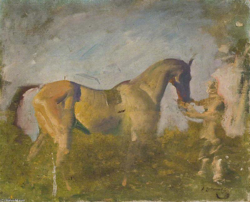 Wikioo.org - The Encyclopedia of Fine Arts - Painting, Artwork by Alfred James Munnings - A Horse With A Groom