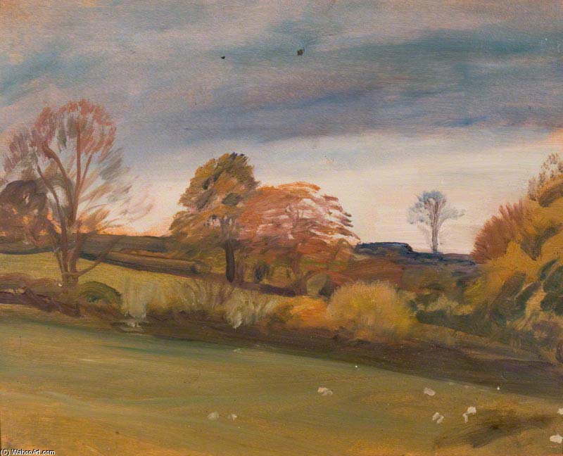 Wikioo.org - The Encyclopedia of Fine Arts - Painting, Artwork by Alfred James Munnings - A Landscape With Trees On The Edge Of A Field -