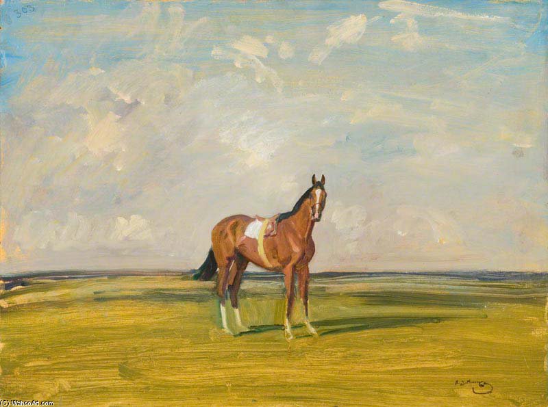 WikiOO.org – 美術百科全書 - 繪畫，作品 Alfred James Munnings - a `racehorse`  在 风景