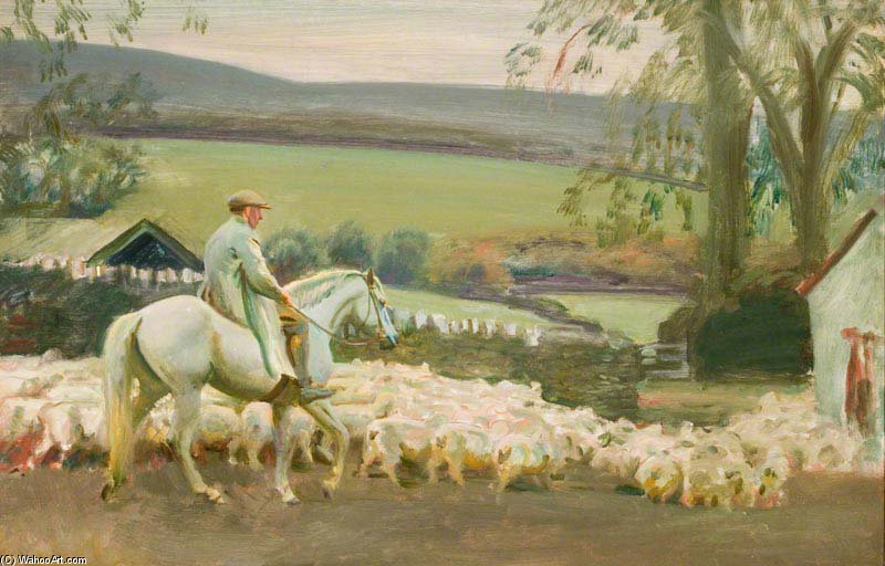 Wikioo.org - Encyklopedia Sztuk Pięknych - Malarstwo, Grafika Alfred James Munnings - Bringing Home The Sheep, Withypool, Exmoor