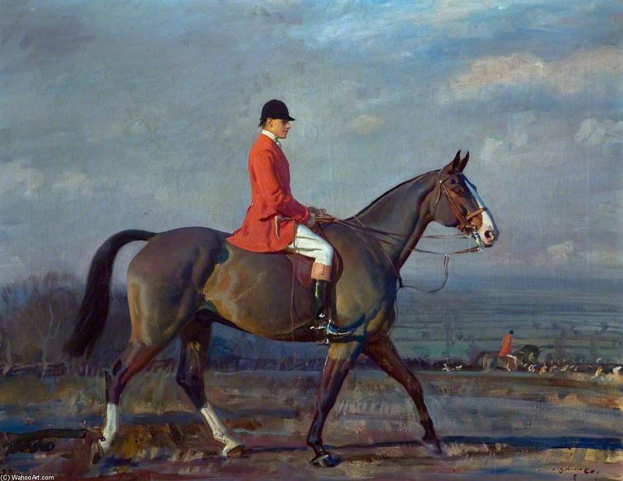 Wikioo.org - The Encyclopedia of Fine Arts - Painting, Artwork by Alfred James Munnings - Colonel Lord Barnby On 'crusader' With The Blankney Hounds