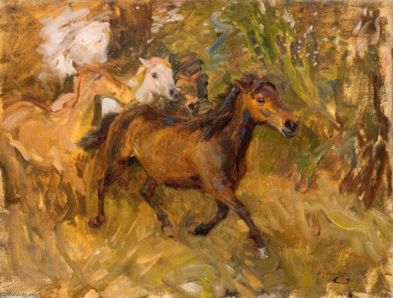 Wikioo.org - The Encyclopedia of Fine Arts - Painting, Artwork by Alfred James Munnings - Crossing The Ford