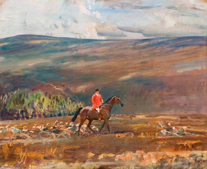 Wikioo.org - The Encyclopedia of Fine Arts - Painting, Artwork by Alfred James Munnings - Huntsman Crossing The Dunkery Beacon, Exmoor