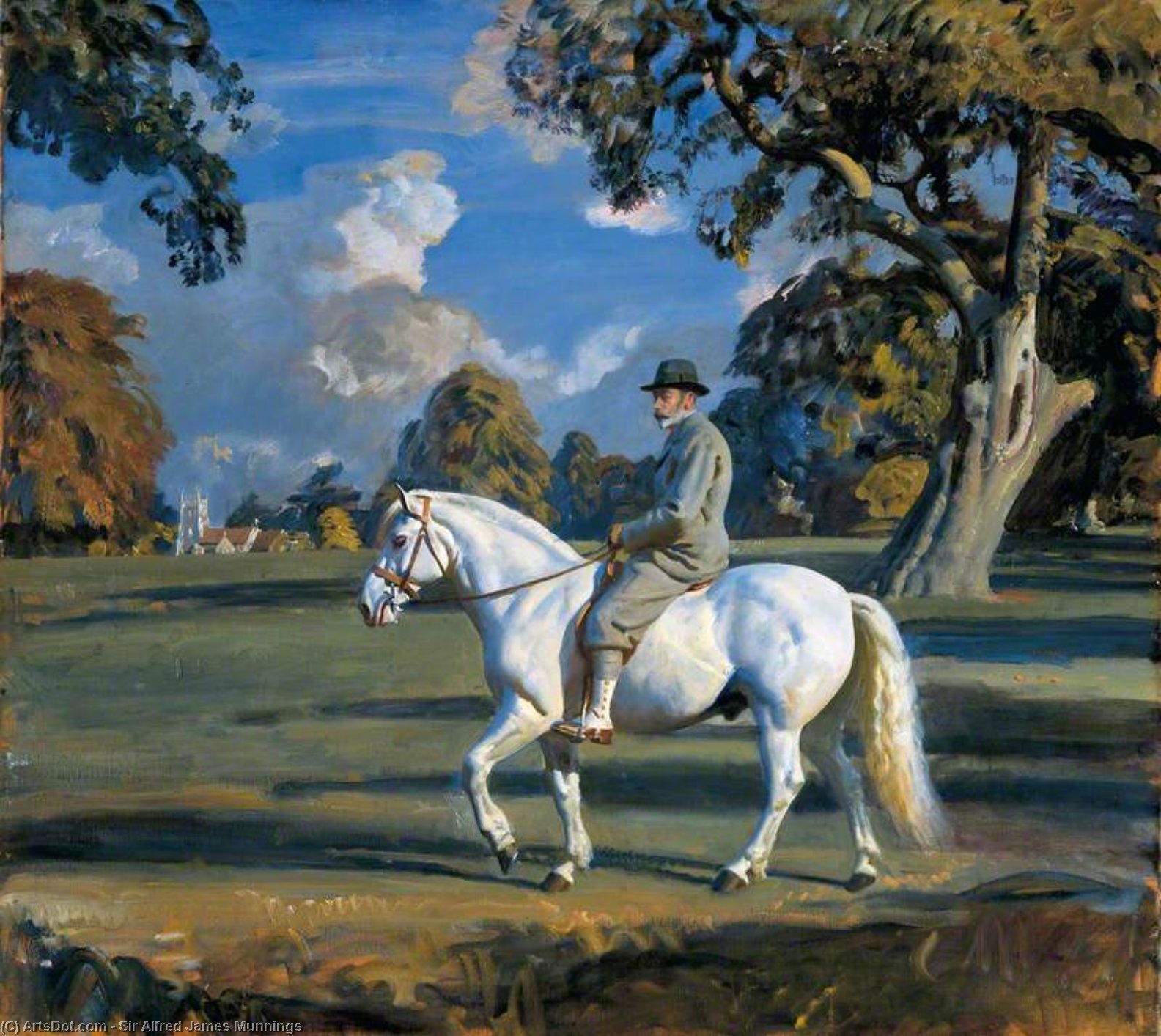 WikiOO.org - Encyclopedia of Fine Arts - Maleri, Artwork Alfred James Munnings - King George V Riding His Favourite Pony 'jock' In Sandringham Great Park