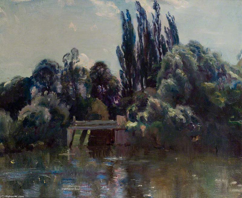 Wikioo.org – L'Enciclopedia delle Belle Arti - Pittura, Opere di Alfred James Munnings - Langham Mill Pool On The Stour