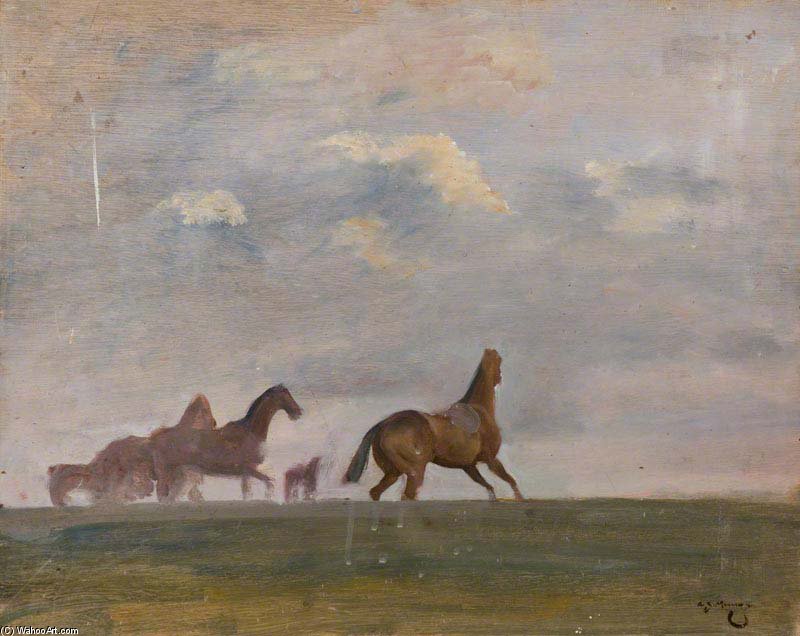 Wikioo.org - สารานุกรมวิจิตรศิลป์ - จิตรกรรม Alfred James Munnings - Racehorses In A Landscape