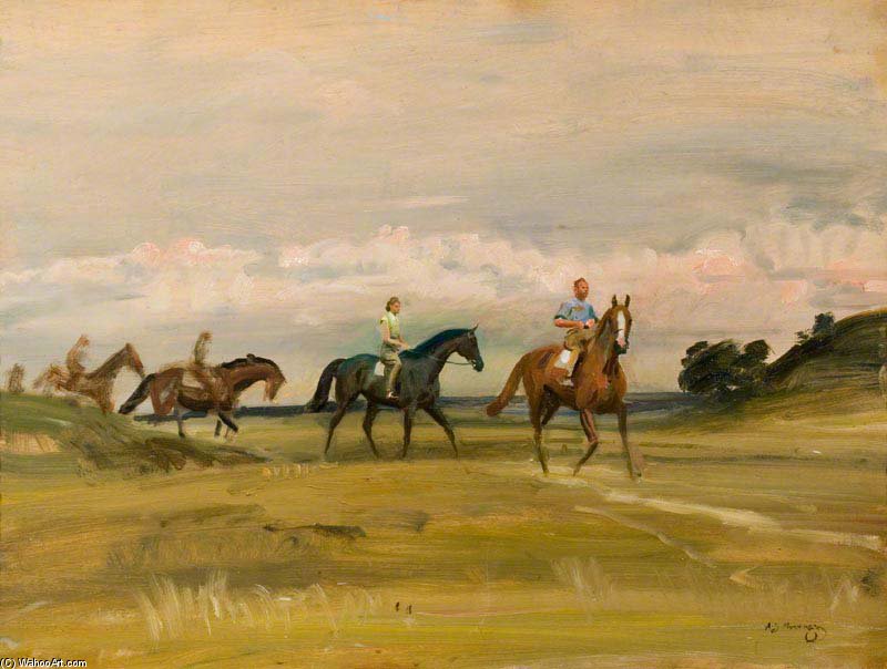 WikiOO.org - Енциклопедия за изящни изкуства - Живопис, Произведения на изкуството Alfred James Munnings - Racehorses Training In A Landscape