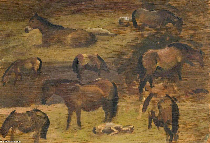 Wikioo.org - The Encyclopedia of Fine Arts - Painting, Artwork by Alfred James Munnings - Studies Of Exmoor Ponies