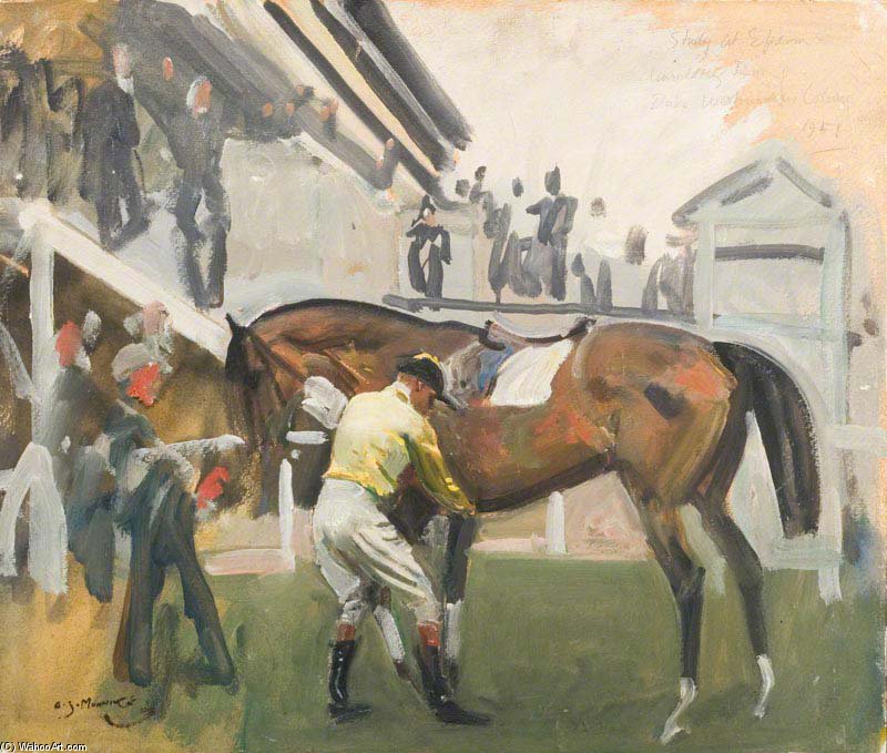 Wikioo.org - The Encyclopedia of Fine Arts - Painting, Artwork by Alfred James Munnings - Study For 'the Unsaddling Enclosure, Epsom'