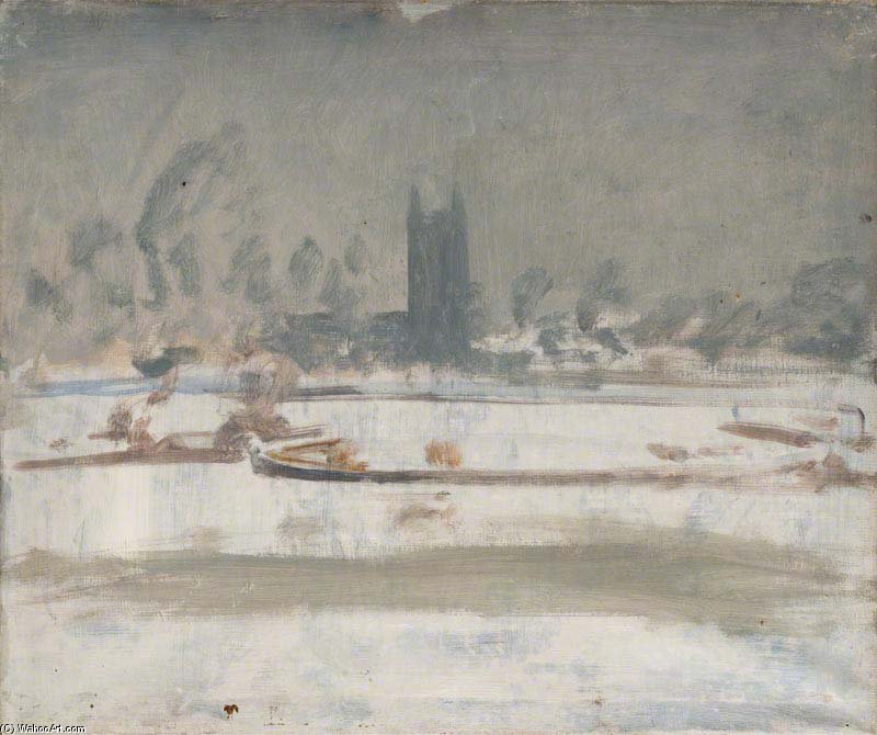 Wikioo.org - The Encyclopedia of Fine Arts - Painting, Artwork by Alfred James Munnings - Study Of A Barge On The Stour At Dedham In Snow