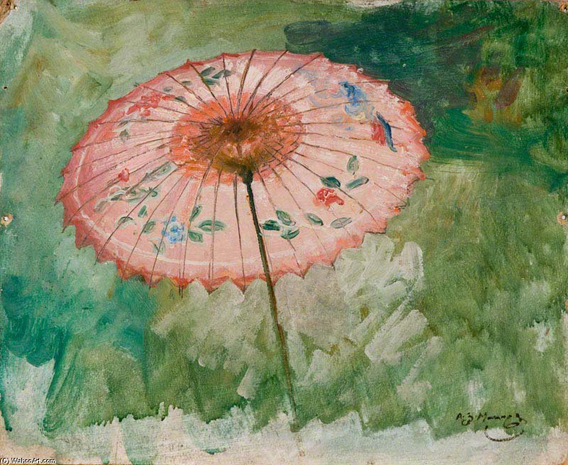 Wikioo.org – La Enciclopedia de las Bellas Artes - Pintura, Obras de arte de Alfred James Munnings - Estudio de un parasol, posiblemente por la canoa blanca