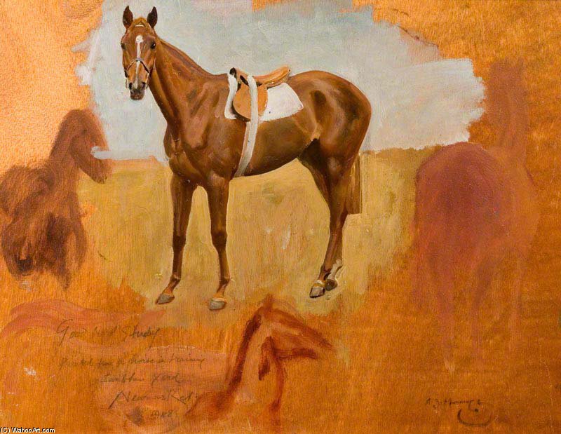 Wikioo.org - The Encyclopedia of Fine Arts - Painting, Artwork by Alfred James Munnings - Study Of A Racehorse In Training At George Lambton's Yard