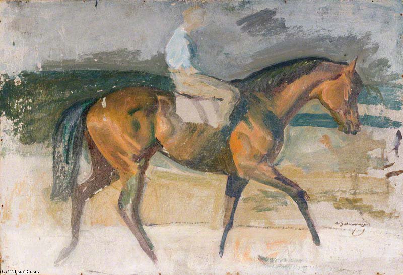 Wikioo.org - The Encyclopedia of Fine Arts - Painting, Artwork by Alfred James Munnings - Study Of A Racehorse With A Lad Up
