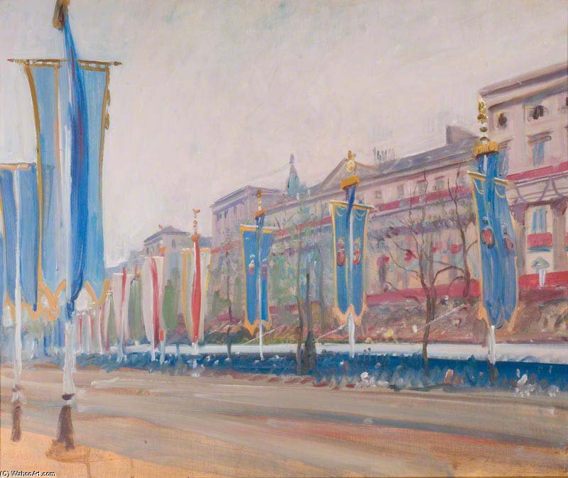 Wikioo.org - The Encyclopedia of Fine Arts - Painting, Artwork by Alfred James Munnings - Study Of The Decorations In The Mall For The Coronation Of George Vi -