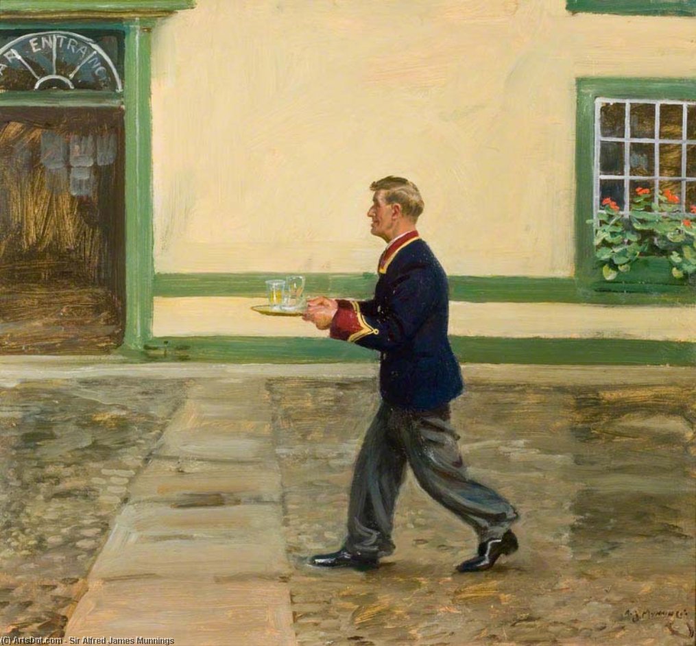 WikiOO.org - Encyclopedia of Fine Arts - Maleri, Artwork Alfred James Munnings - The Porter At 'the Rutland Arms', Newmarket