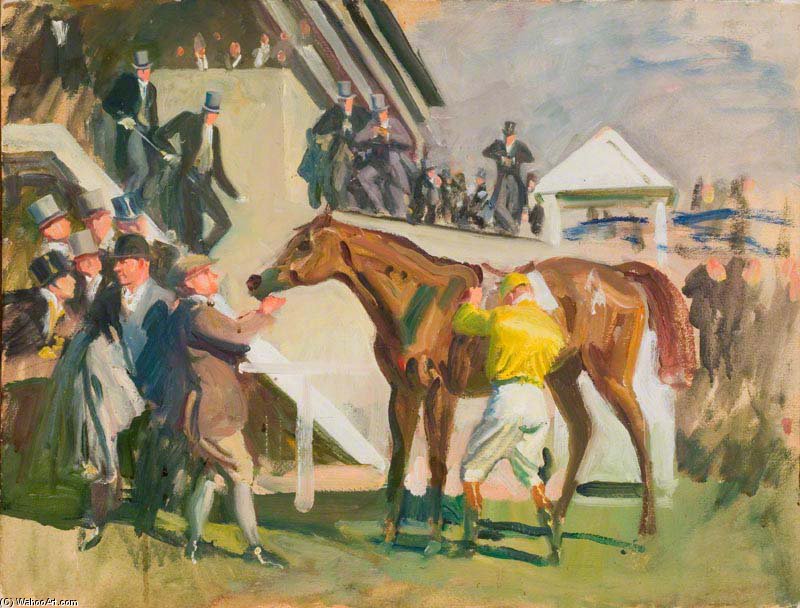 Wikioo.org - The Encyclopedia of Fine Arts - Painting, Artwork by Alfred James Munnings - The Unsaddling Enclosure, Epsom -