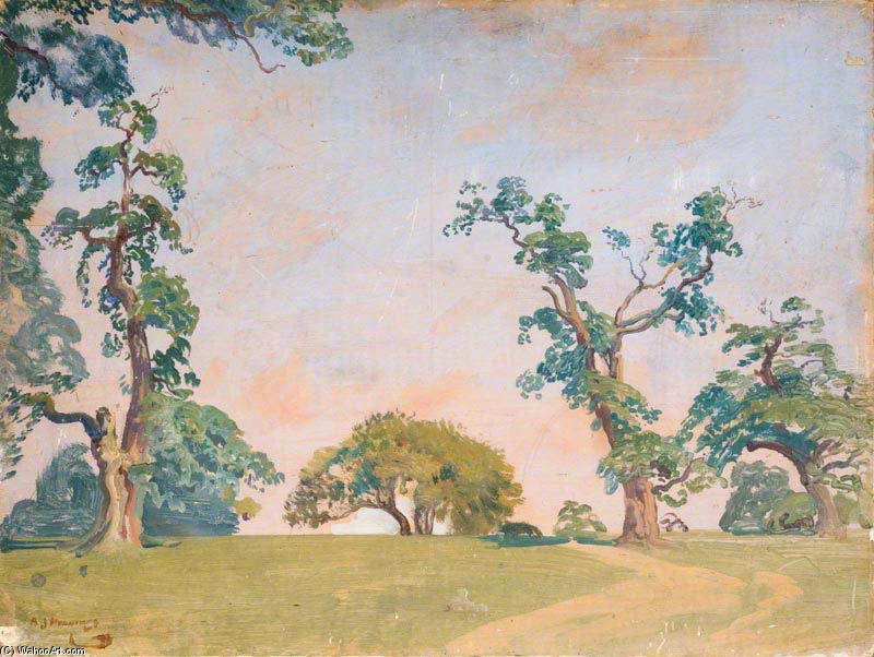 WikiOO.org - 百科事典 - 絵画、アートワーク Alfred James Munnings - 木 で エッジ の フィールド
