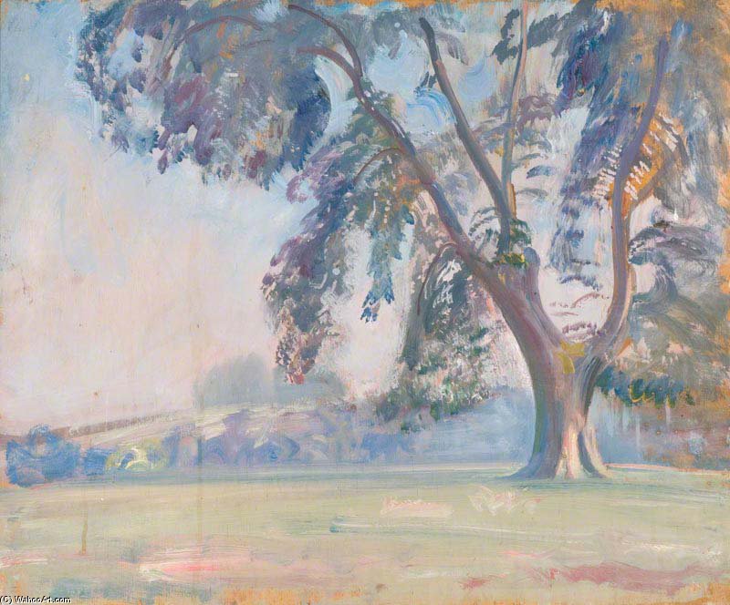 Wikioo.org – La Enciclopedia de las Bellas Artes - Pintura, Obras de arte de Alfred James Munnings - arboles por el borde a campo