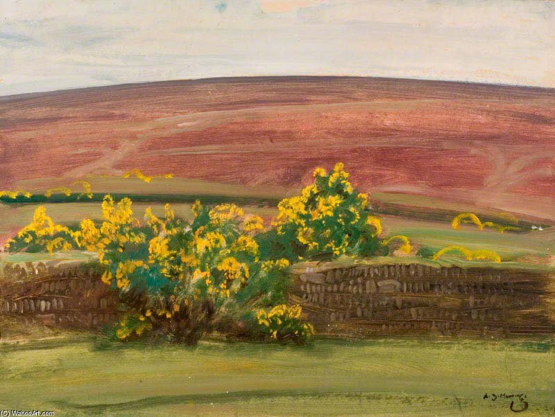WikiOO.org - Encyclopedia of Fine Arts - Malba, Artwork Alfred James Munnings - Wall And Gorse On Exmoor