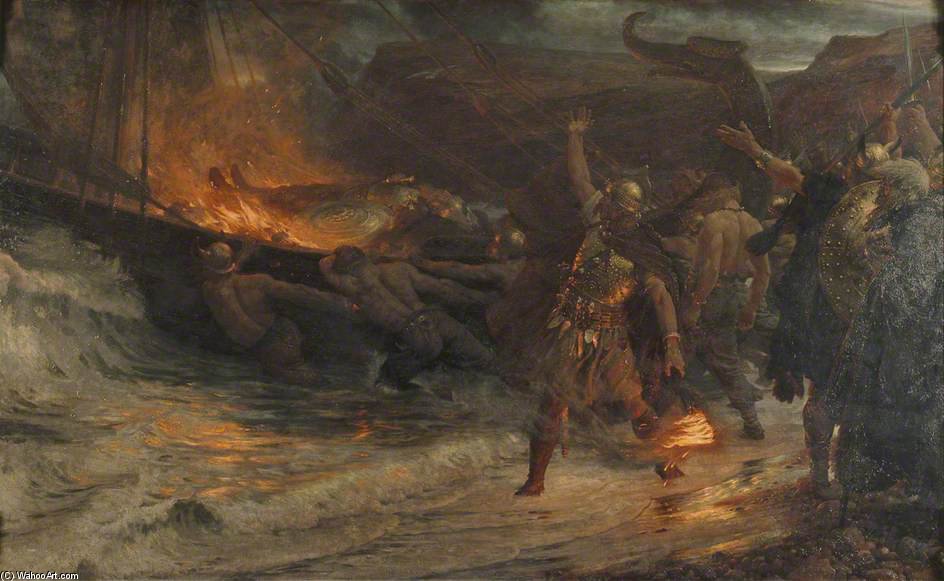 Wikioo.org – La Enciclopedia de las Bellas Artes - Pintura, Obras de arte de Frank Dicksee - El funeral de un vikingo