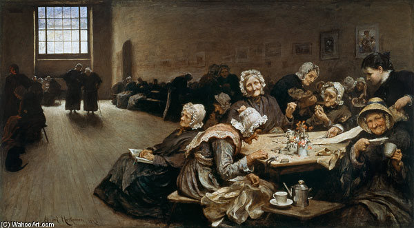 Wikioo.org - The Encyclopedia of Fine Arts - Painting, Artwork by Hubert Von Herkomer - Eventide - A Scene In The Westminster Union