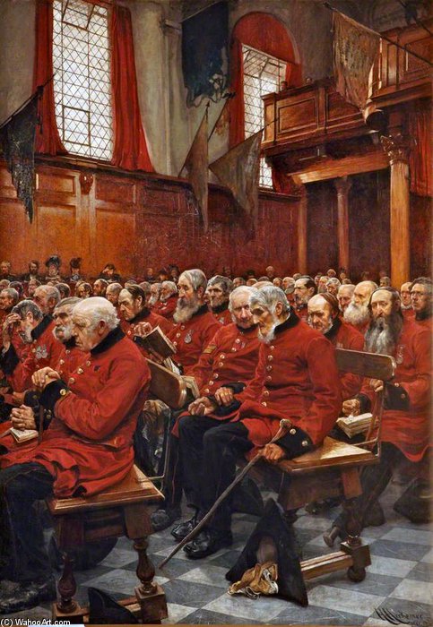Wikioo.org - The Encyclopedia of Fine Arts - Painting, Artwork by Hubert Von Herkomer - The Last Muster, Sunday At The Royal Hospital