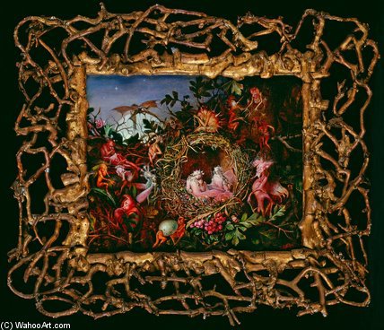 Wikioo.org - The Encyclopedia of Fine Arts - Painting, Artwork by John Gilbert - Fairies In A Bird's Nest