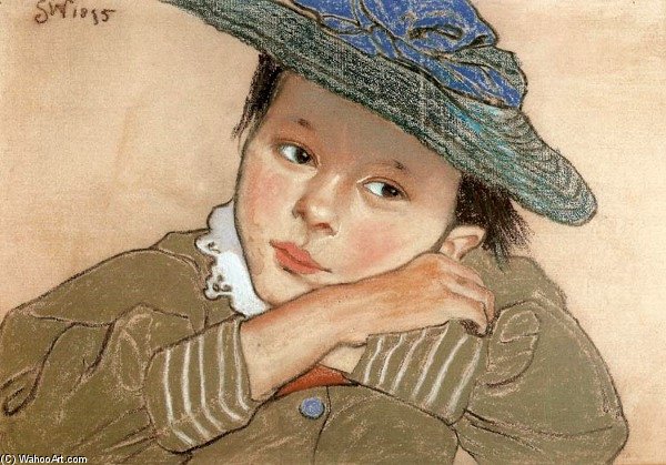 Wikioo.org - The Encyclopedia of Fine Arts - Painting, Artwork by Stanislaw Wyspianski - Girl In A Blue Hat